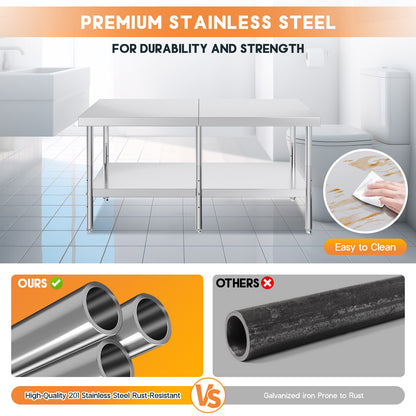 Stainless Steel Prep Table Amerlife 30x72inch / Standard Right-Angle Style