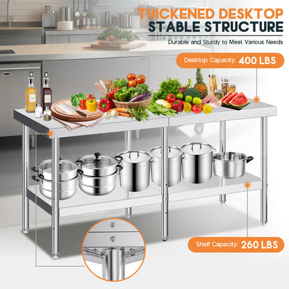 Stainless Steel Prep Table Amerlife 30x72inch / Standard Right-Angle Style