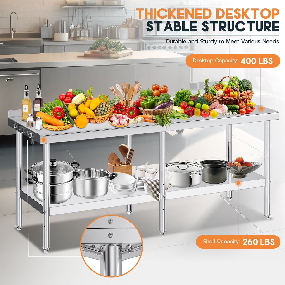 Stainless Steel Prep Table Amerlife 30x82inch / Rear Panel Style