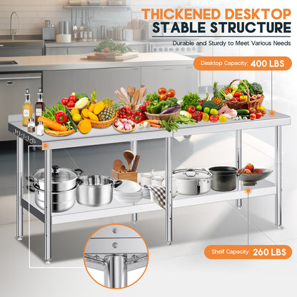 Stainless Steel Prep Table Amerlife 30x82inch / Rear Panel Style
