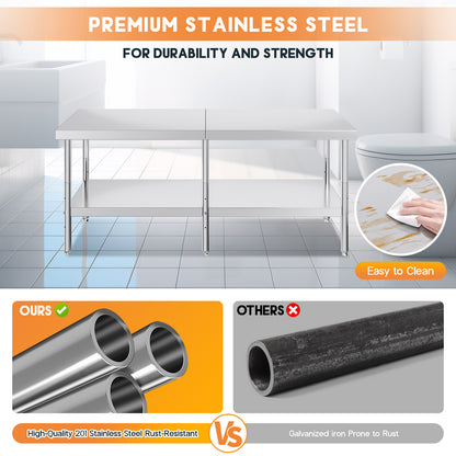 Stainless Steel Prep Table Amerlife 30x82inch / Standard Right-Angle Style