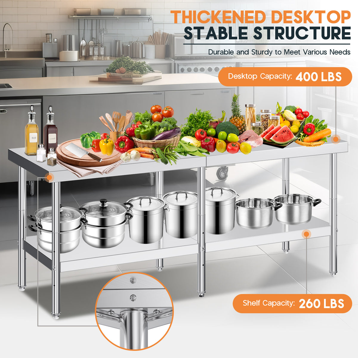 Stainless Steel Prep Table Amerlife 30x82inch / Standard Right-Angle Style