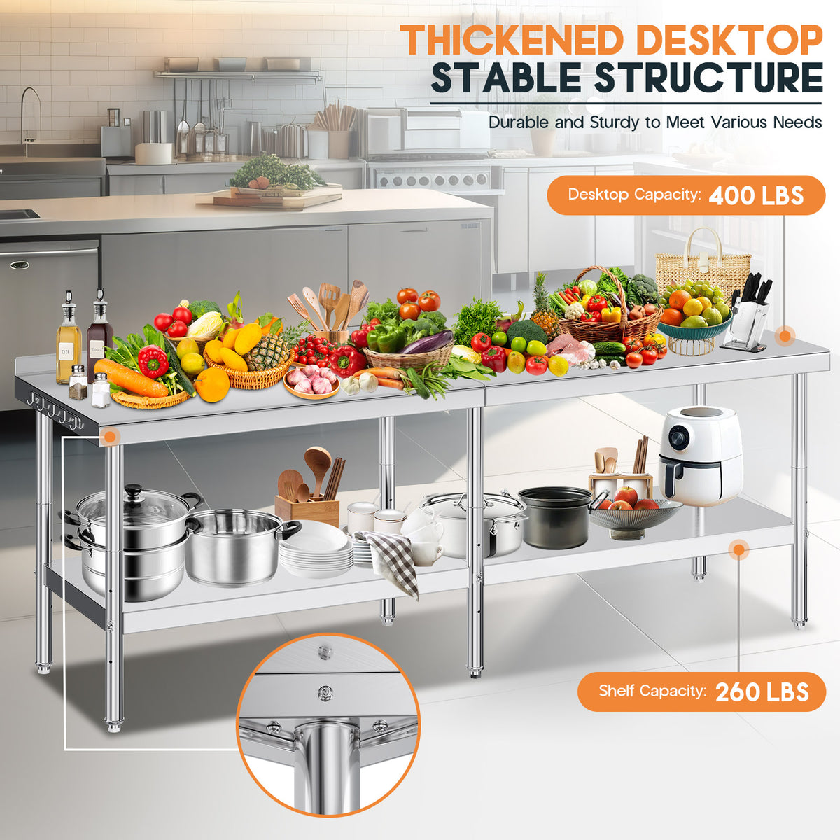 Stainless Steel Prep Table Amerlife 30x96inch / Rear Panel Style