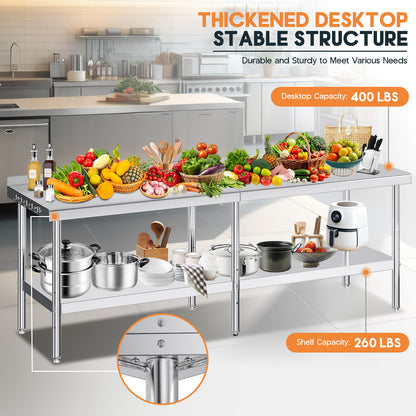 Stainless Steel Prep Table Amerlife 30x96inch / Rear Panel Style