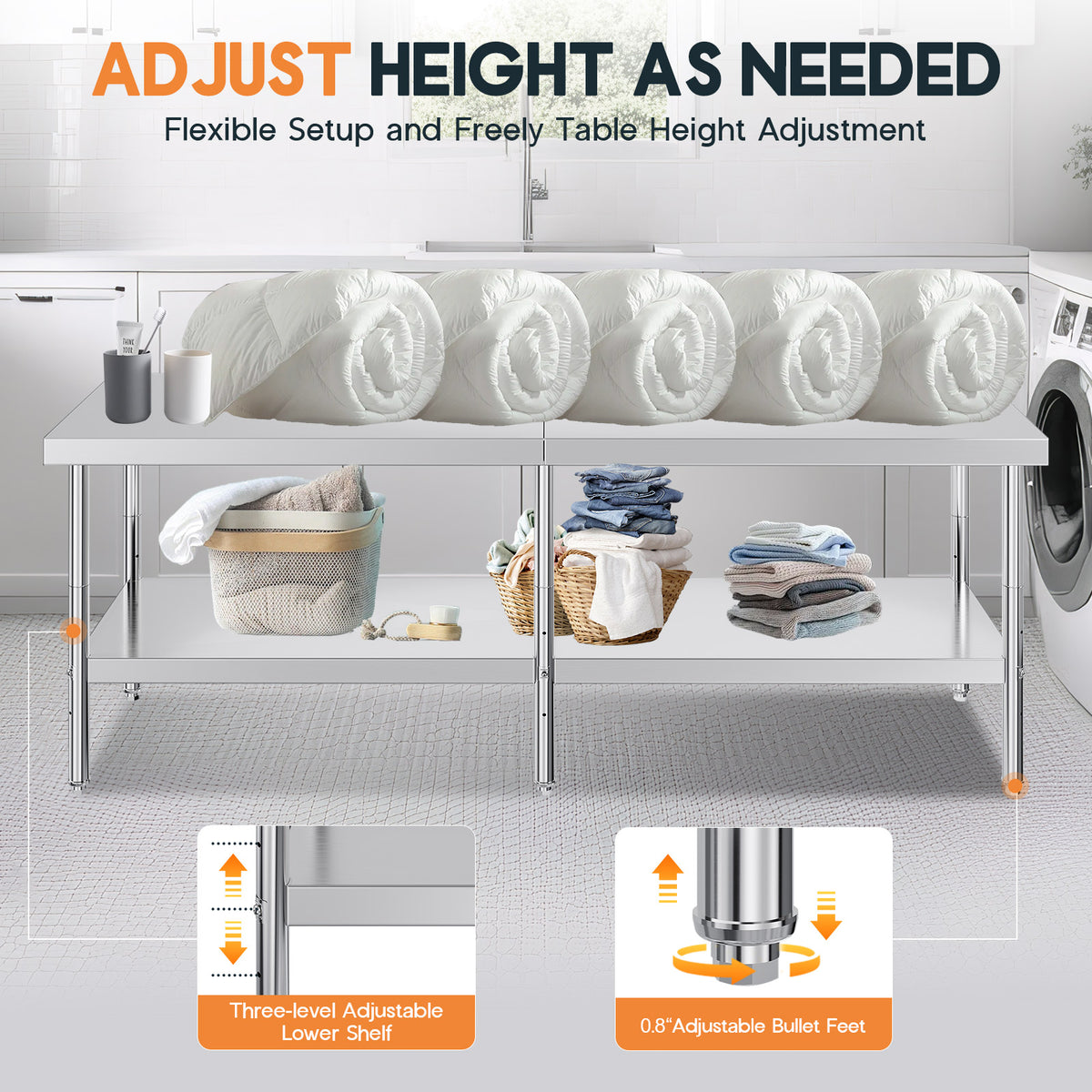 Stainless Steel Prep Table Amerlife 30x96inch / Standard Right-Angle Style