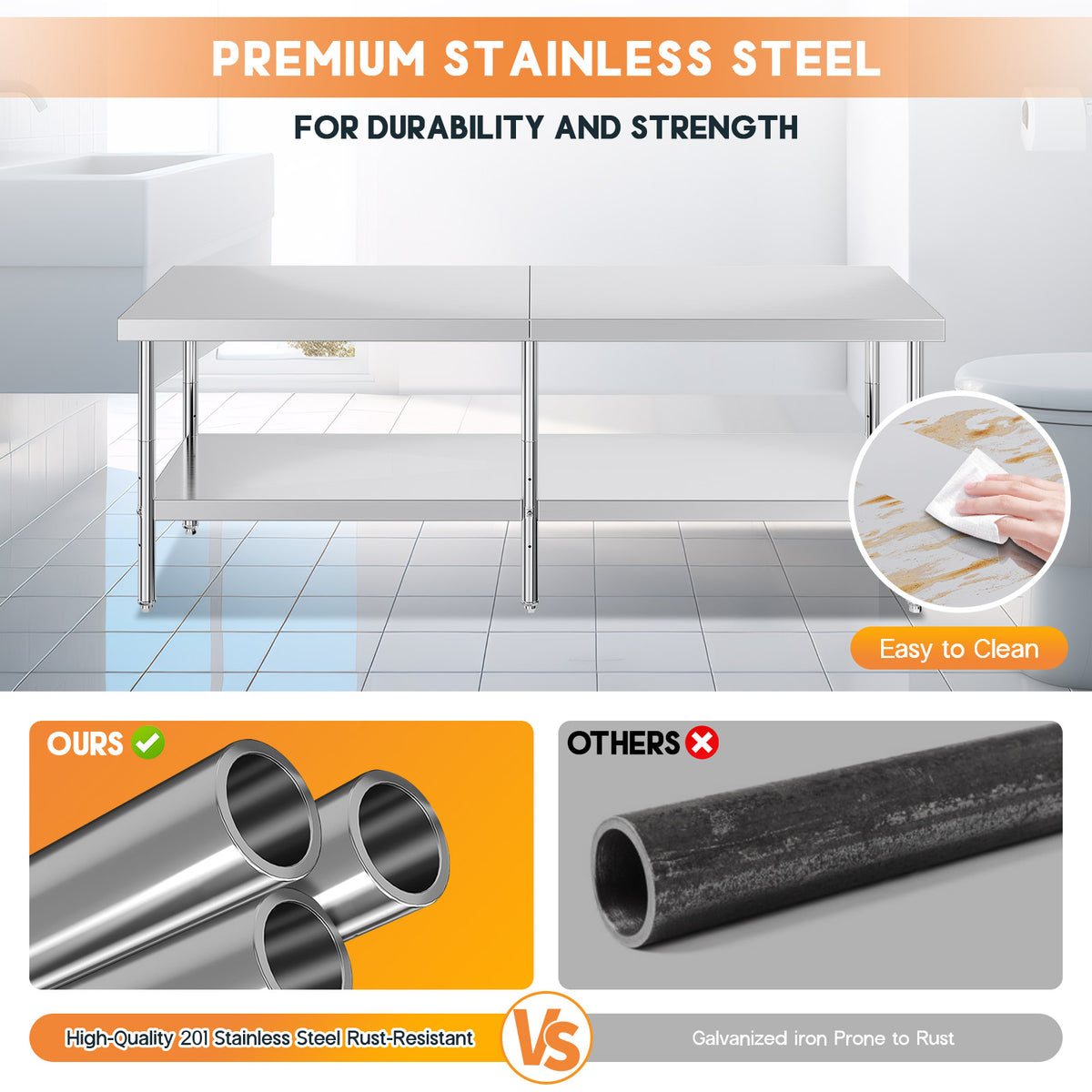 Stainless Steel Prep Table Amerlife 30x96inch / Standard Right-Angle Style