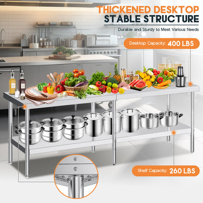 Stainless Steel Prep Table Amerlife 30x96inch / Standard Right-Angle Style