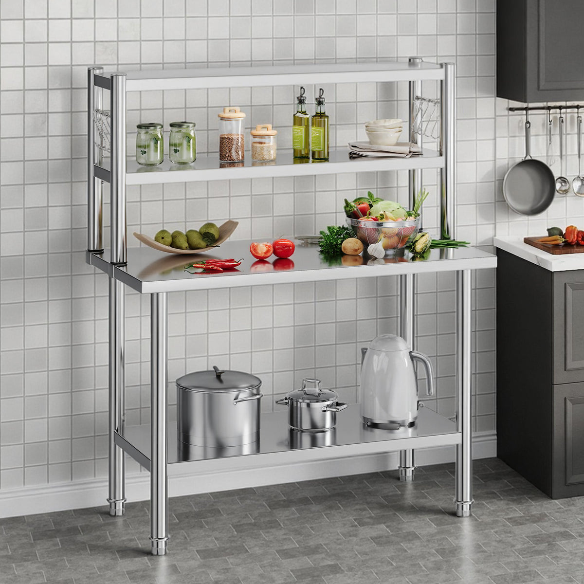 Stainless Steel Work Table with Overshelves Amerlife 24x48inch