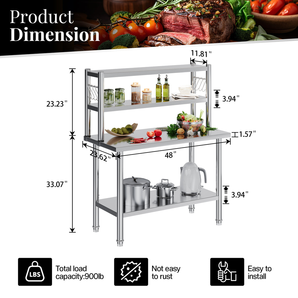 Stainless Steel Work Table with Overshelves Amerlife 24x48inch
