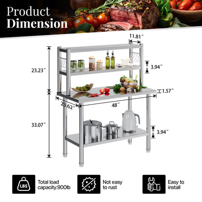 Stainless Steel Work Table with Overshelves Amerlife 24x48inch