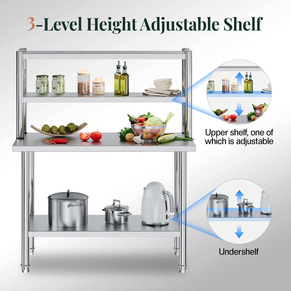 Stainless Steel Work Table with Overshelves Amerlife 24x48inch