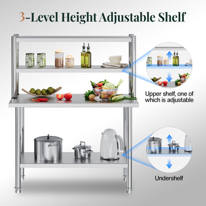 Stainless Steel Work Table with Overshelves Amerlife 24x48inch