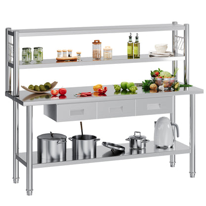 Stainless Steel Work Table with Overshelves Amerlife 24x72inch