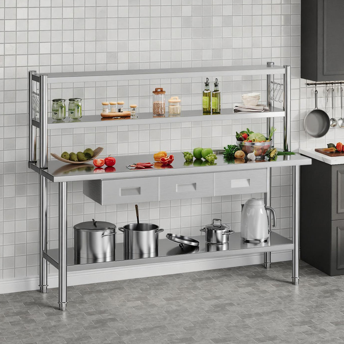 Stainless Steel Work Table with Overshelves Amerlife 24x72inch
