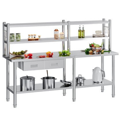 Stainless Steel Work Table with Overshelves Amerlife 24x84inch