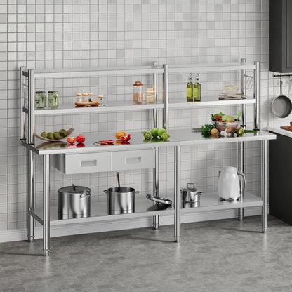 Stainless Steel Work Table with Overshelves Amerlife 24x84inch