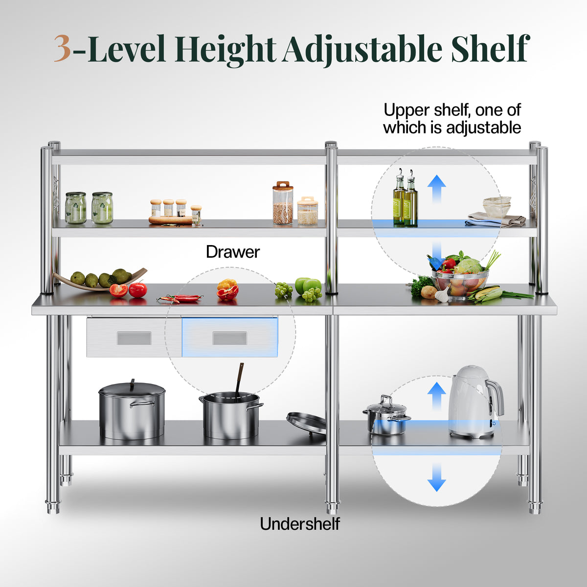 Stainless Steel Work Table with Overshelves Amerlife 24x84inch