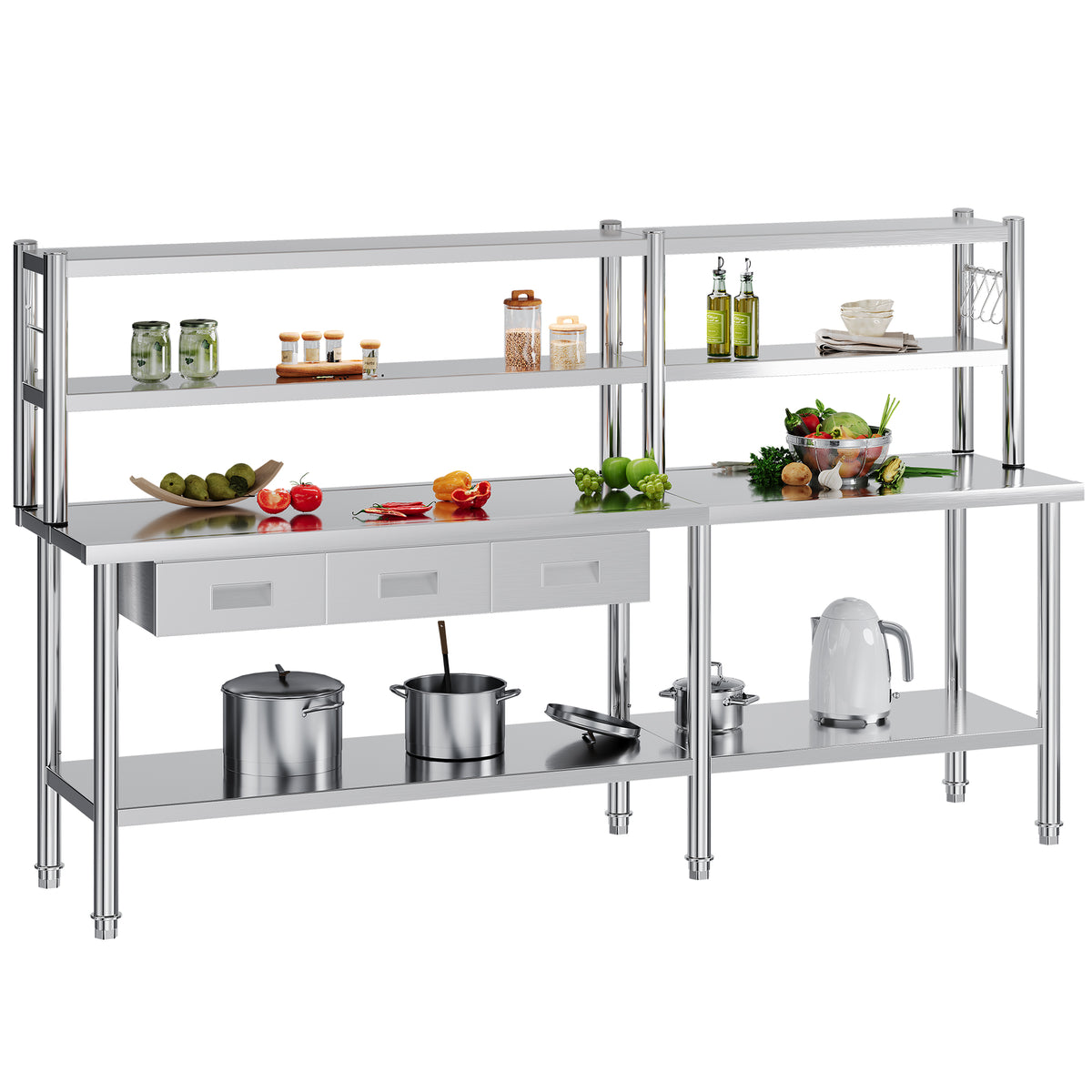 Stainless Steel Work Table with Overshelves Amerlife 24x96inch