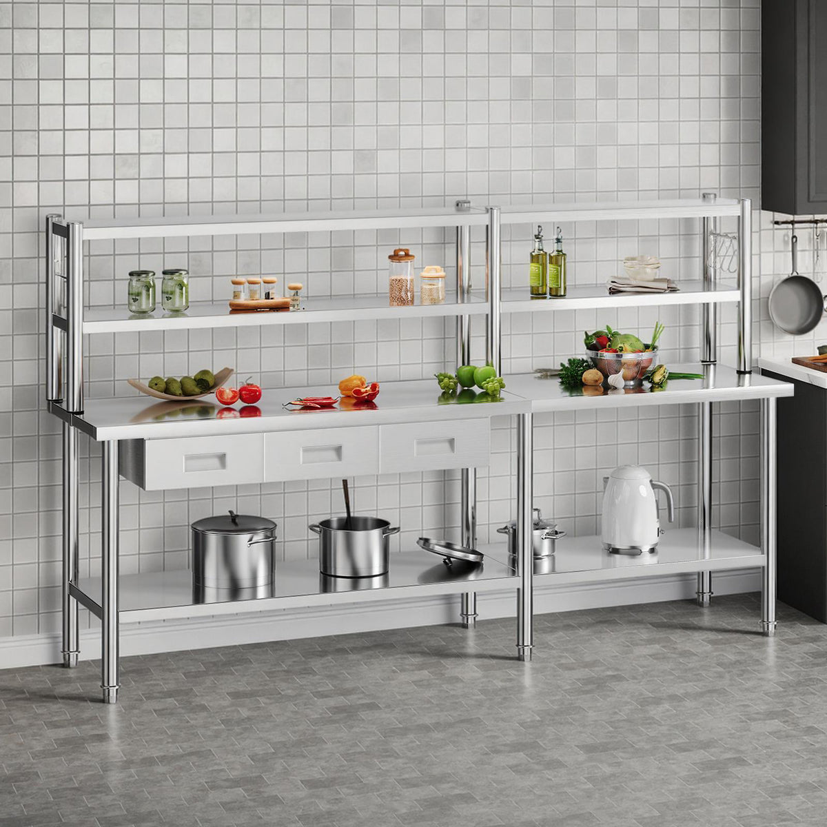 Stainless Steel Work Table with Overshelves Amerlife 24x96inch
