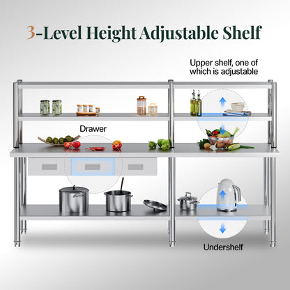 Stainless Steel Work Table with Overshelves Amerlife 24x96inch