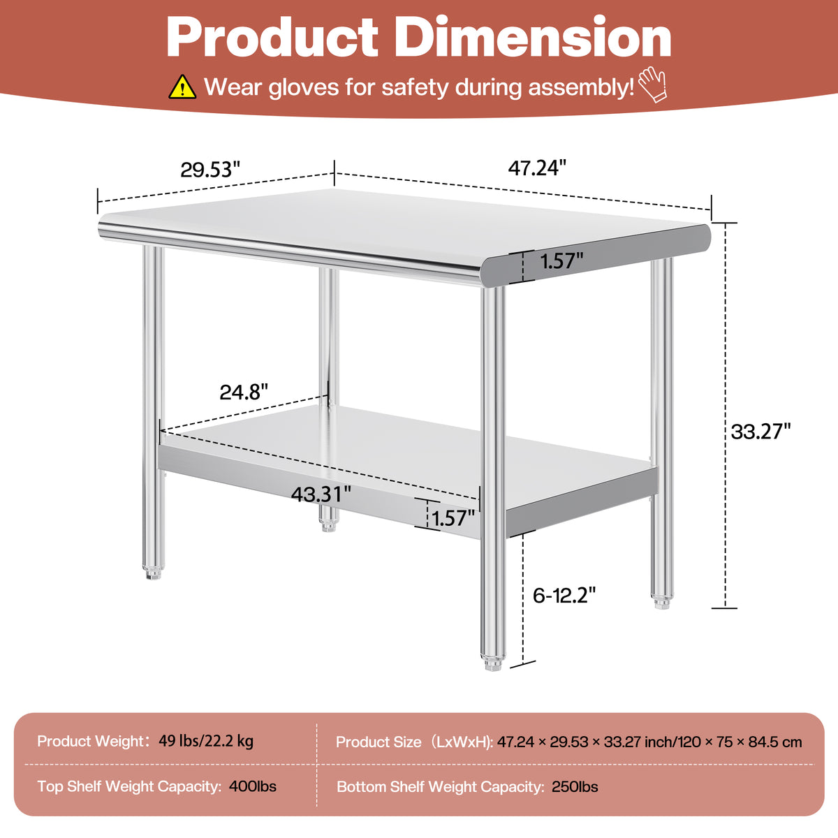 Stainless Steel Prep Table Amerlife 30x48inch