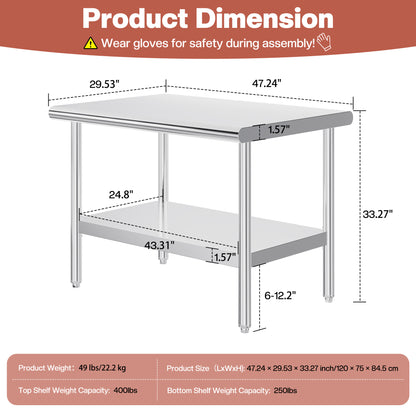 Stainless Steel Prep Table Amerlife 30x48inch