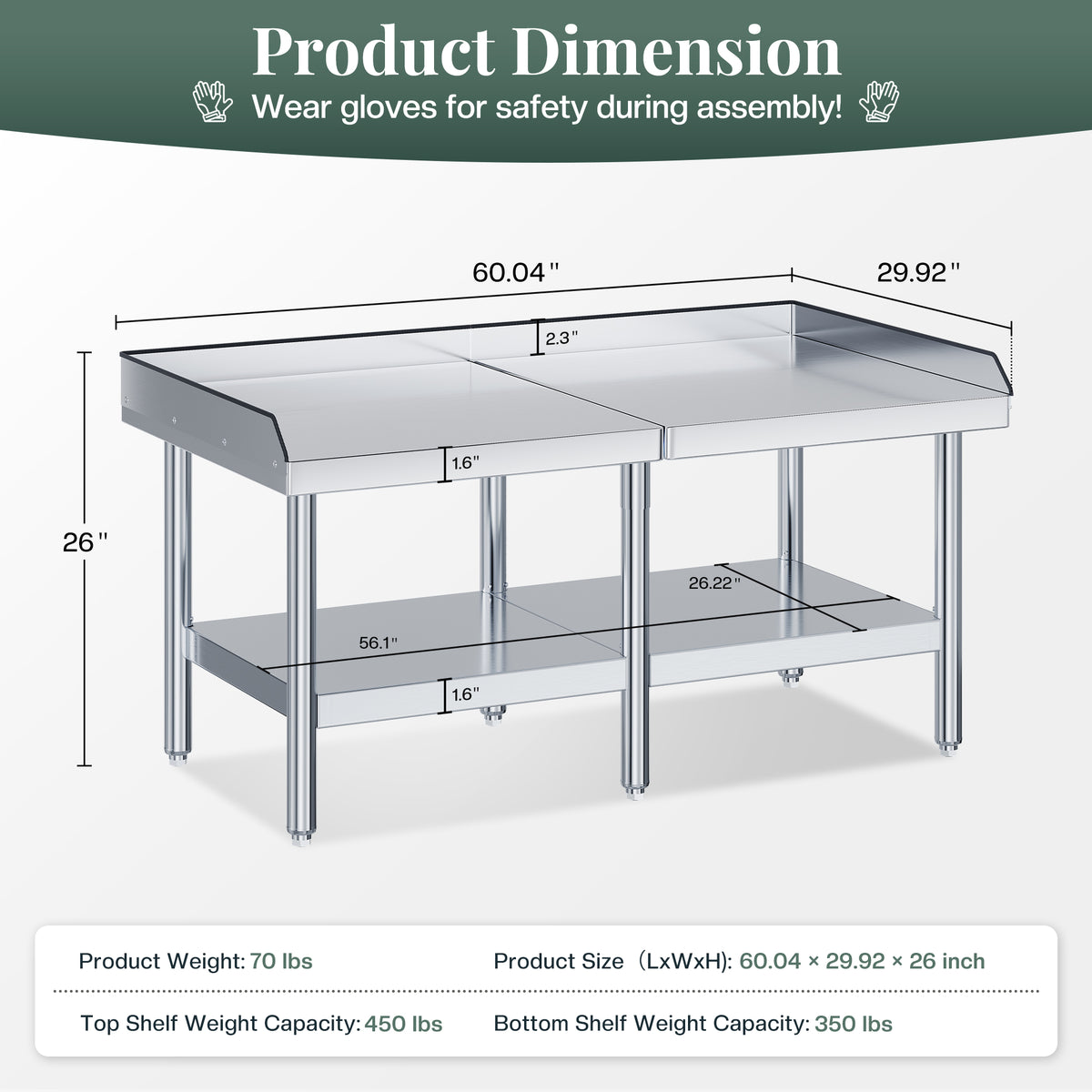 Stainless Steel Equipment Stand Amerlife 30x60inch