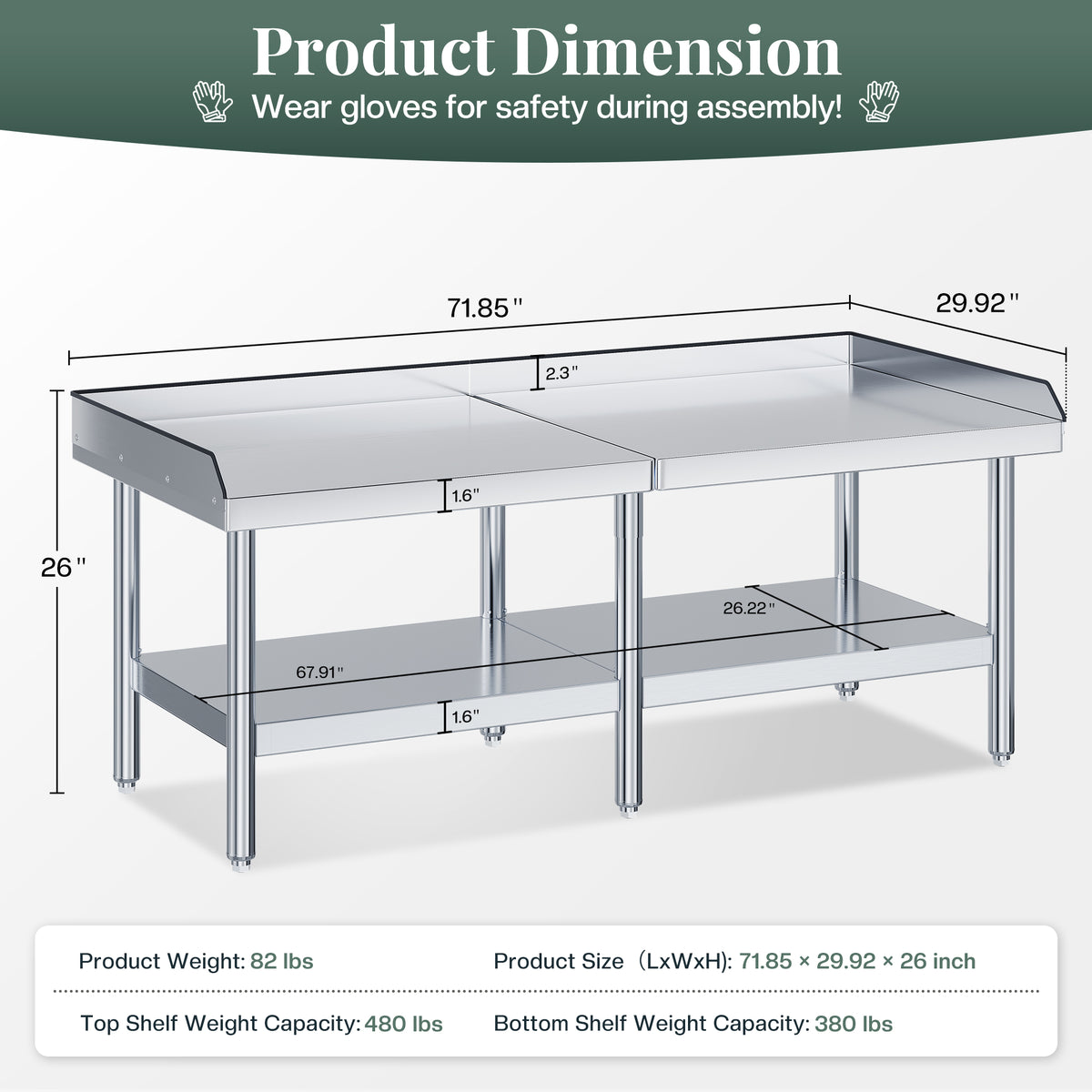 Stainless Steel Equipment Stand Amerlife 30x72inch