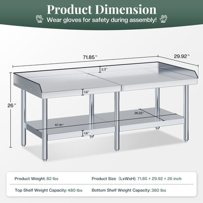 Stainless Steel Equipment Stand Amerlife 30x72inch