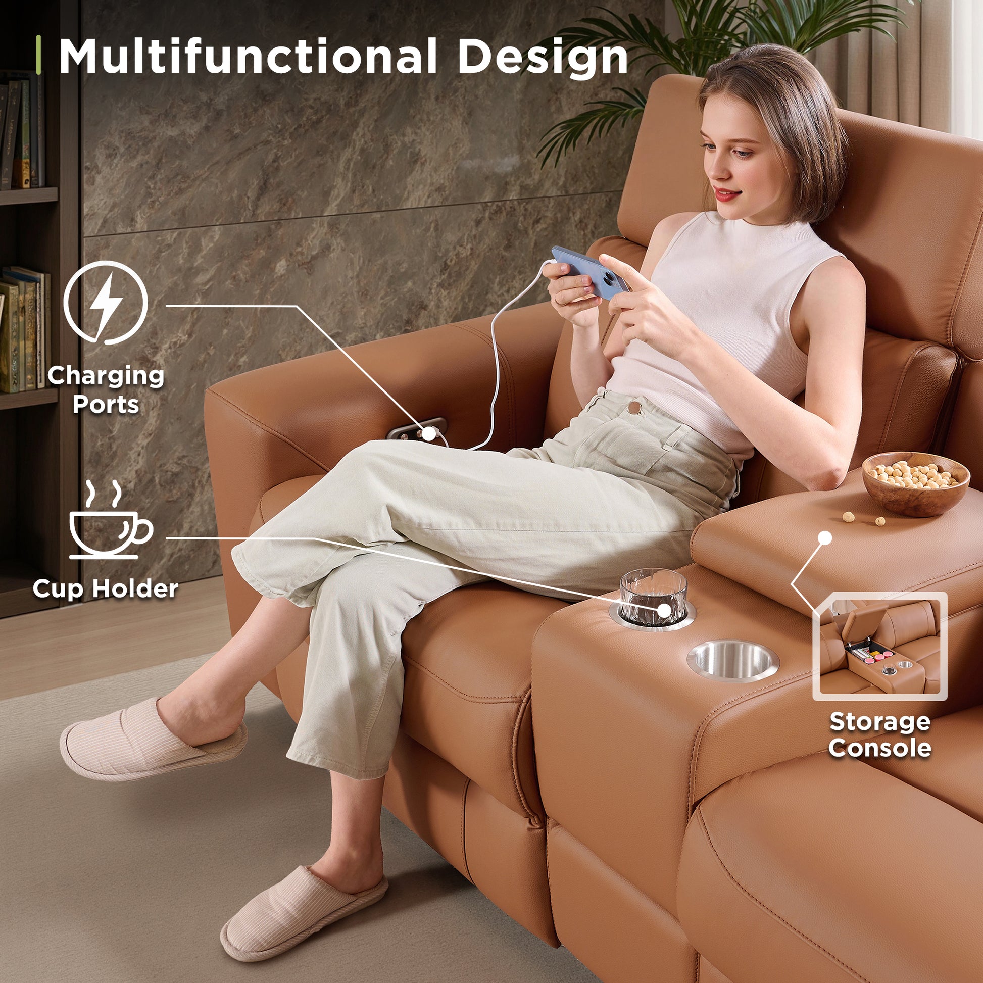 Velouria Electric Reclining Sofa Brown