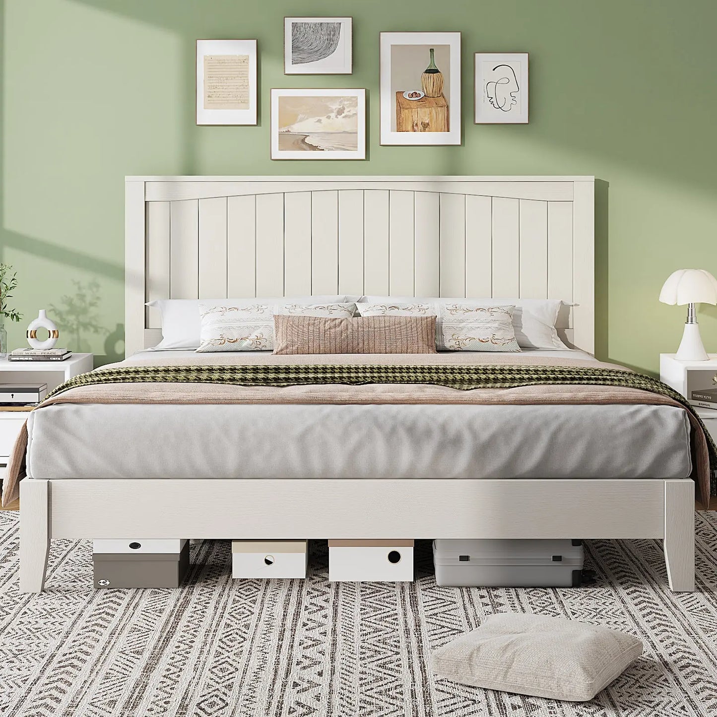 Sanderson Solid Wood Bed Frame Amerlife King / White