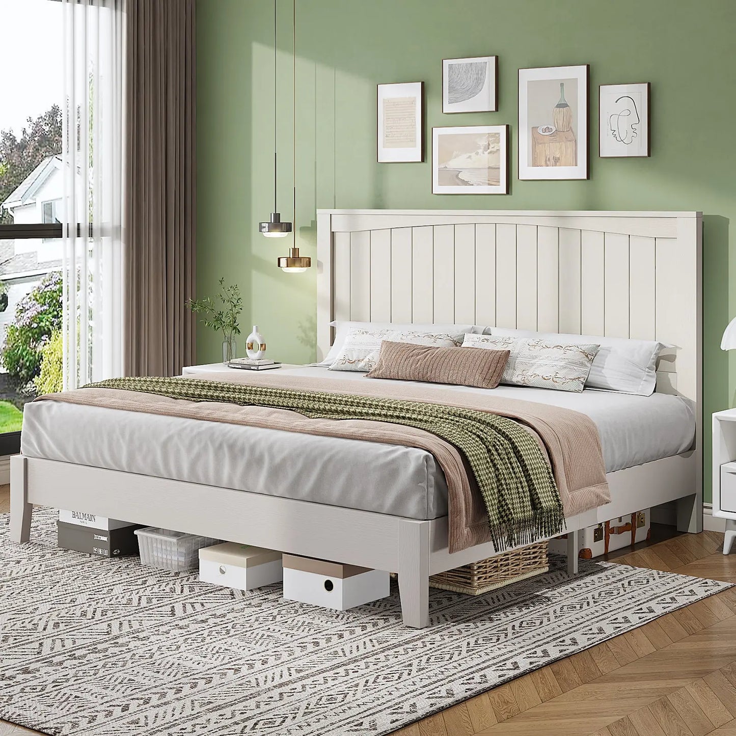 Sanderson Solid Wood Bed Frame Amerlife King / White