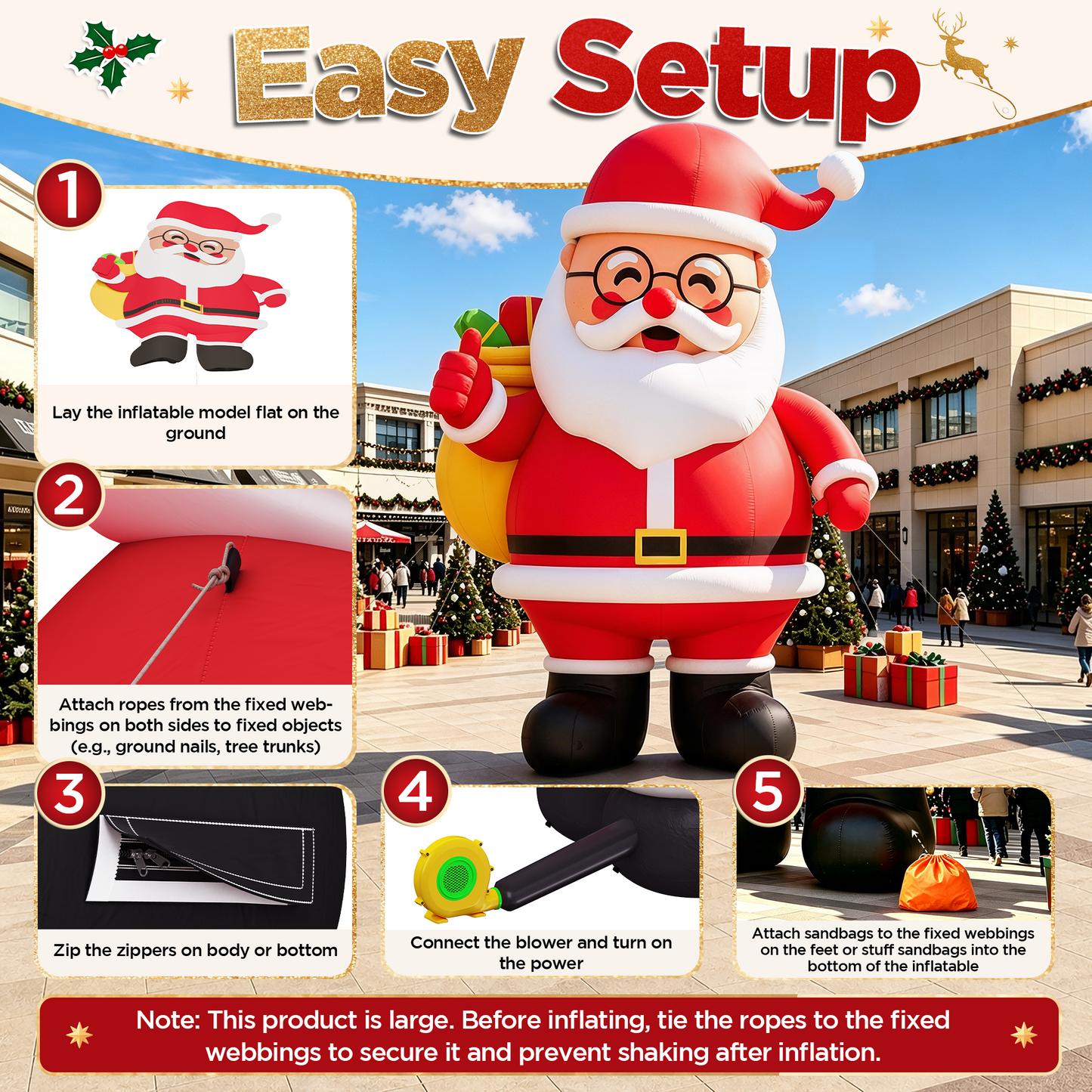 Vibe Giant Inflatable Santa Claus for Outdoor Christmas Decorations-Giant Inflatable Santa Claus-33FT