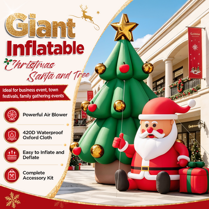 Vibe Giant Inflatable Santa Claus for Outdoor Christmas Decorations-Giant Inflatable Santa Claus and Tree-26FT