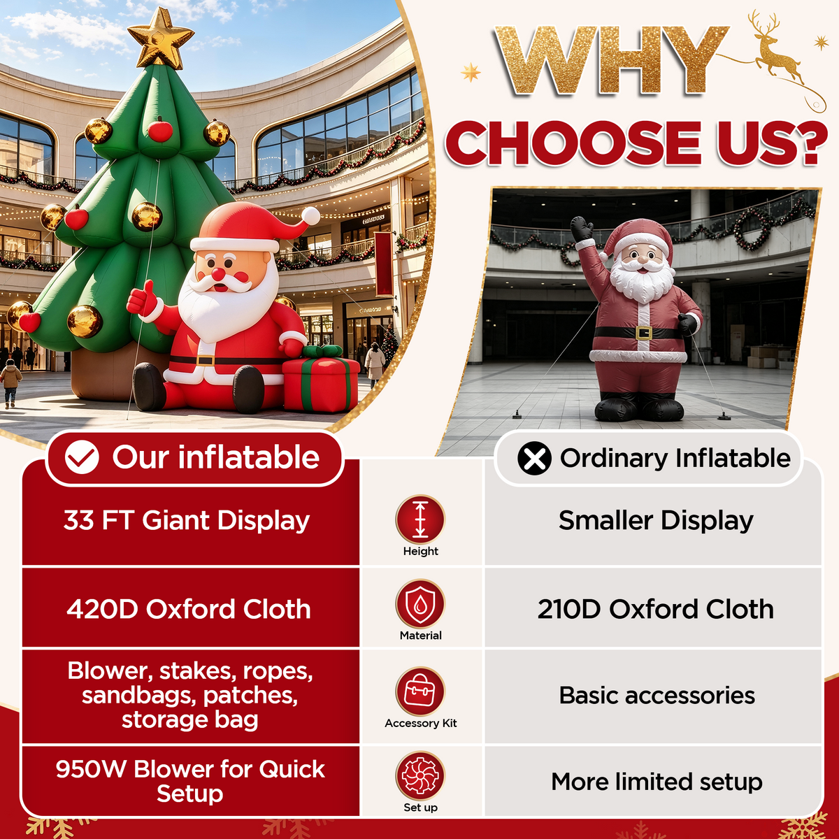 Vibe Giant Inflatable Santa Claus for Outdoor Christmas Decorations-Giant Inflatable Santa Claus and Tree-33FT