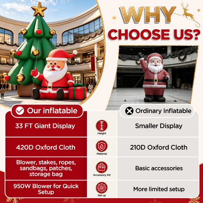 Vibe Giant Inflatable Santa Claus for Outdoor Christmas Decorations-Giant Inflatable Santa Claus and Tree-33FT