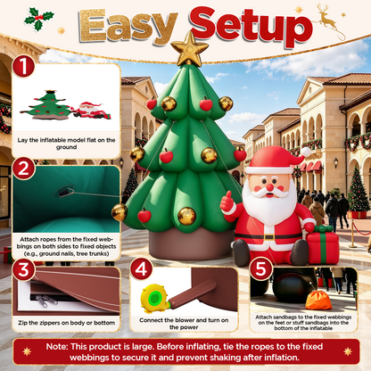 Vibe Giant Inflatable Santa Claus for Outdoor Christmas Decorations-Giant Inflatable Santa Claus and Tree-33FT