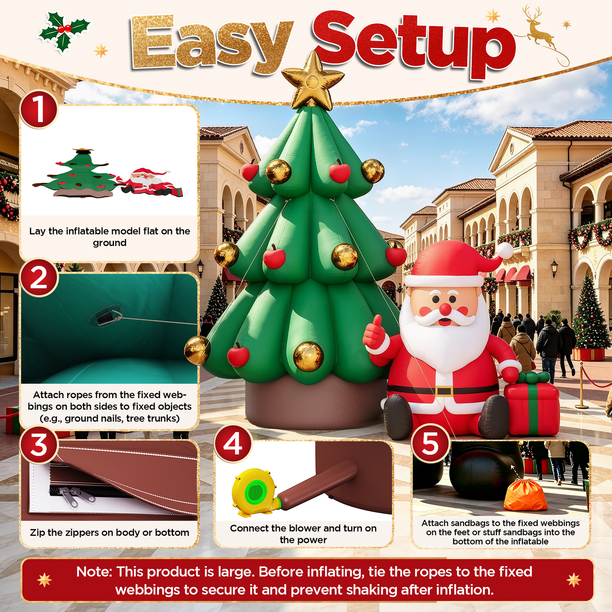 Vibe Giant Inflatable Santa Claus for Outdoor Christmas Decorations-Giant Inflatable Santa Claus and Tree-26FT