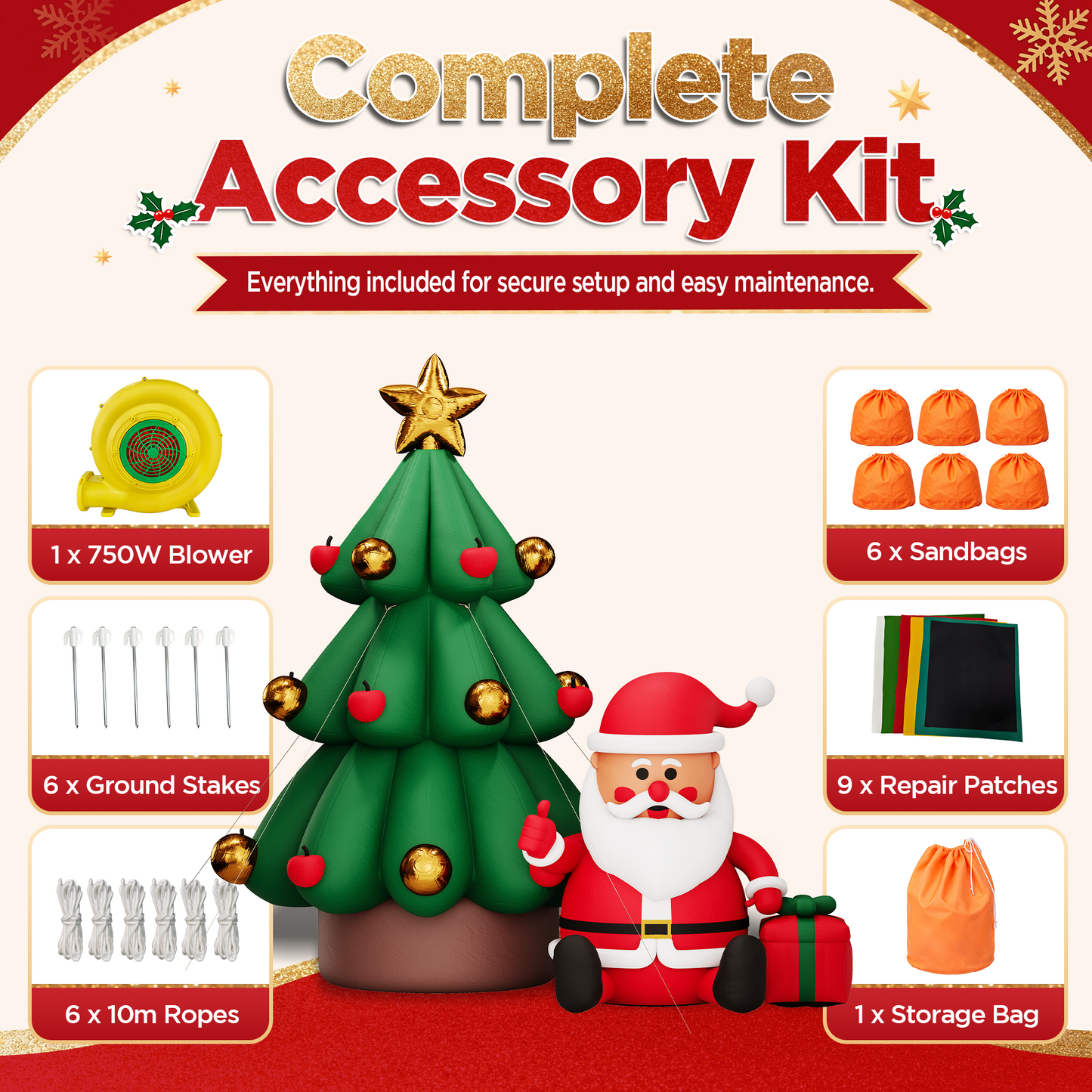 Vibe Giant Inflatable Santa Claus for Outdoor Christmas Decorations-Giant Inflatable Santa Claus and Tree-26FT