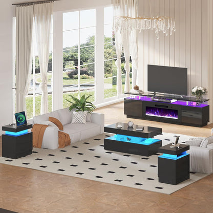 Sheer 80" Fireplace 5-Piece Living Room Set-Black