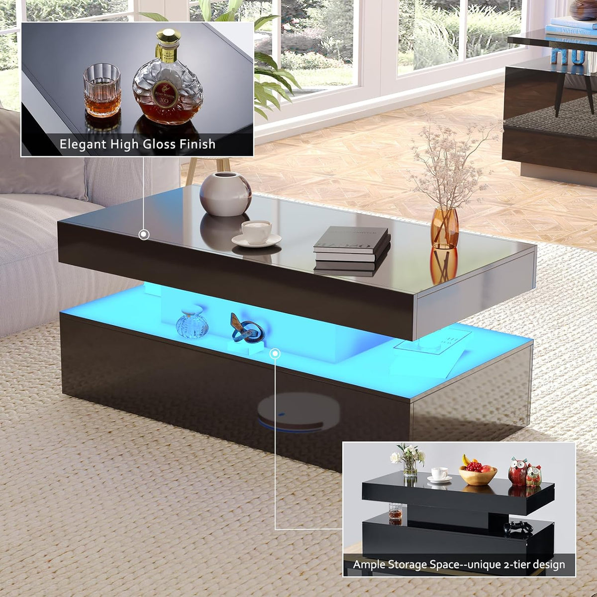 Sheer 80" Fireplace 5-Piece Living Room Set-Black