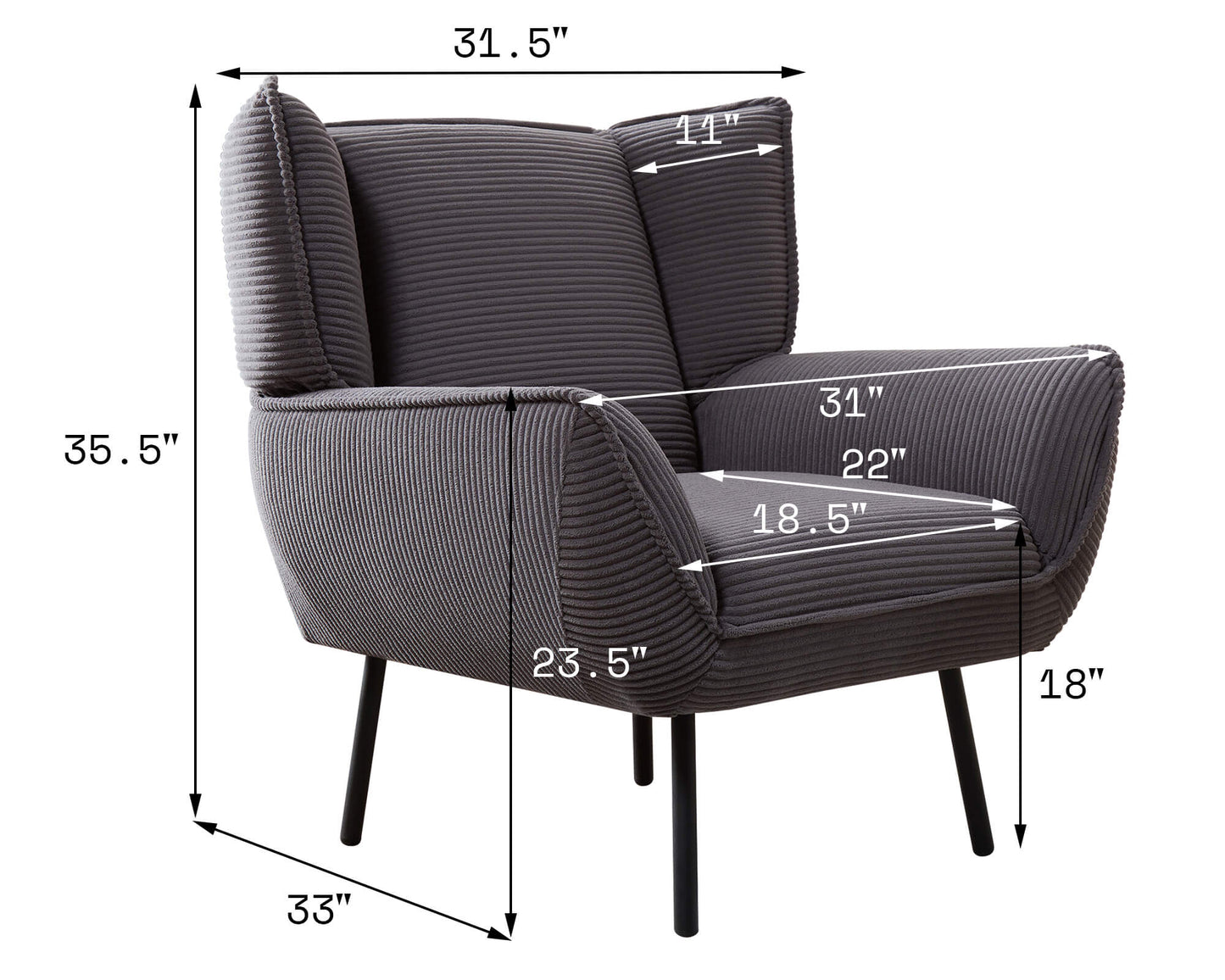 Grey Corduroy Sofa Set - 1 chair