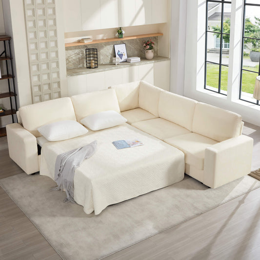 Luxe Convertible Sleeper Sectional-Beige