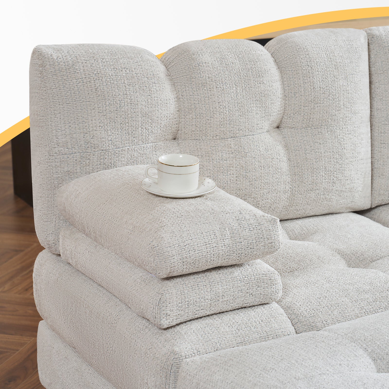 67''-4 Seats with Chaise / Beige