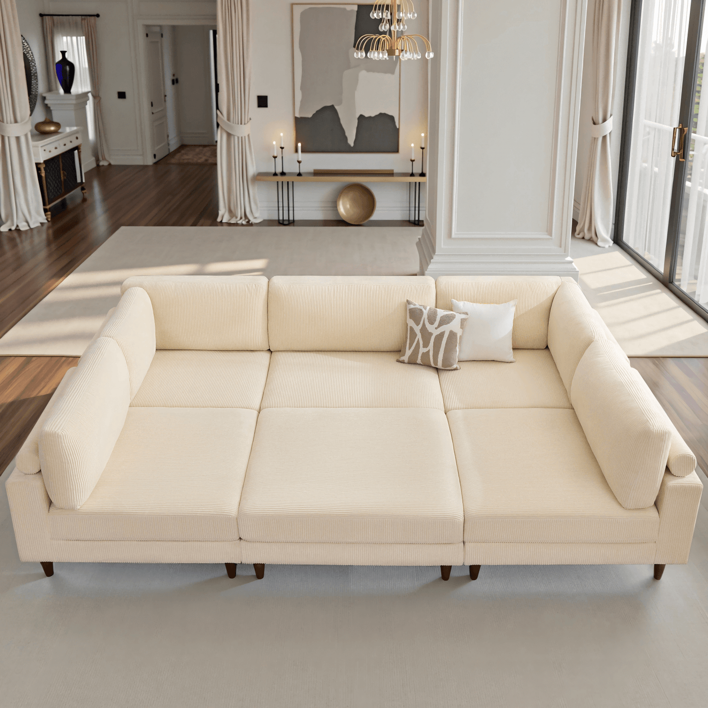 Haven 133" Corduroy Sectional Sofa -?Corduroy / Beige