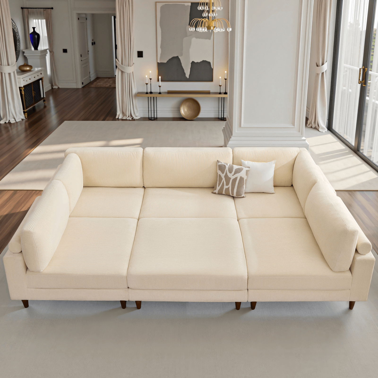 Haven 133" Corduroy Sectional Sofa -?Corduroy / Beige