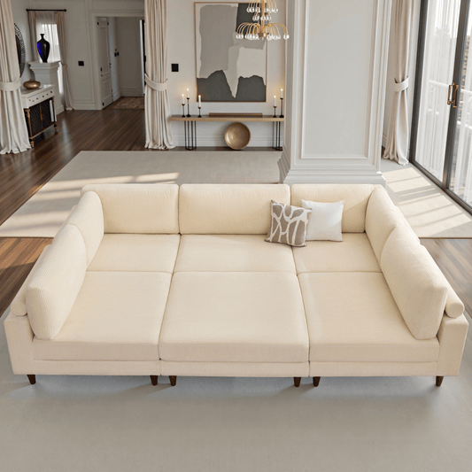 Haven 133" Corduroy Sectional Sofa -?Corduroy / Beige