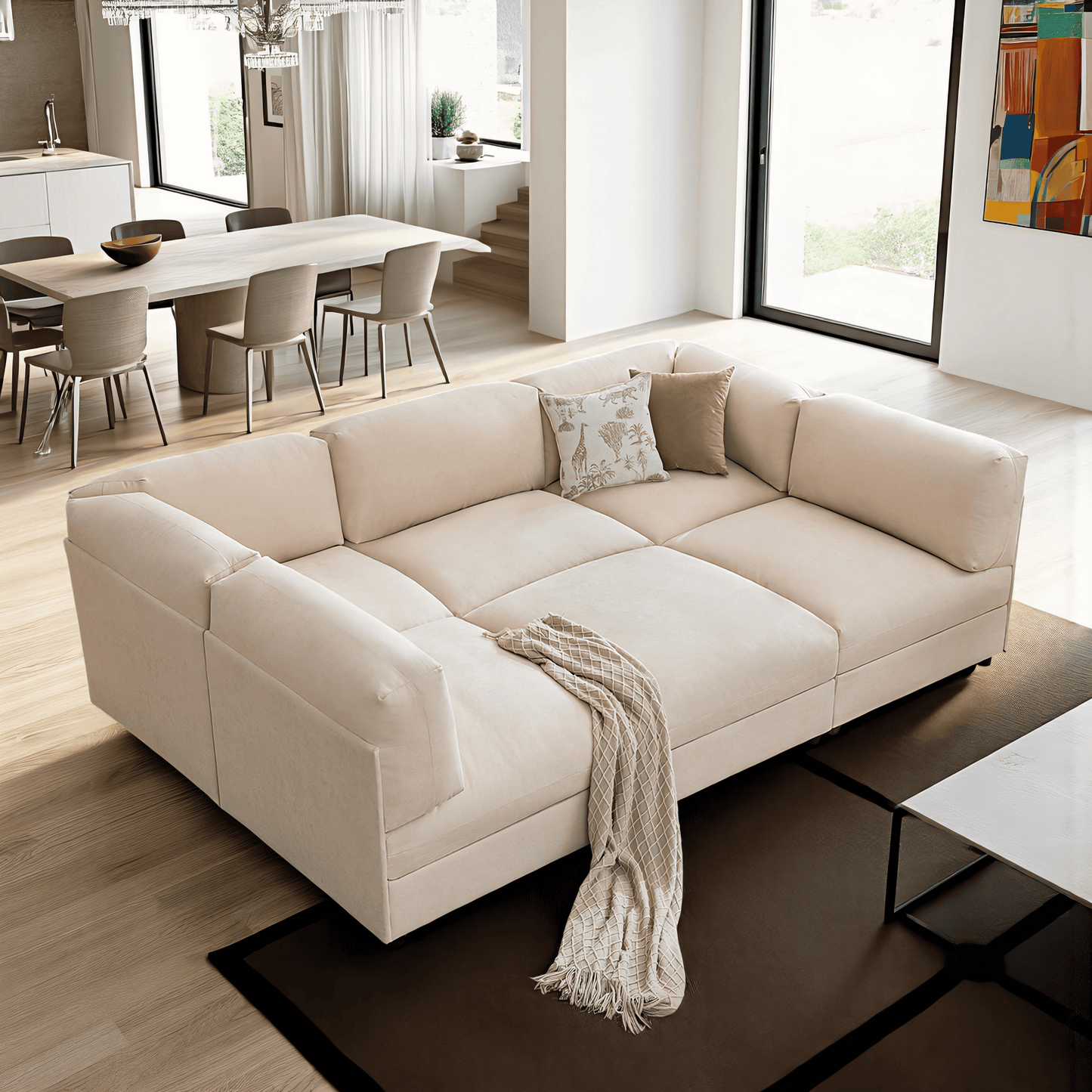 Opal 148" Oversized Sectional Sofa - Linen / Beige