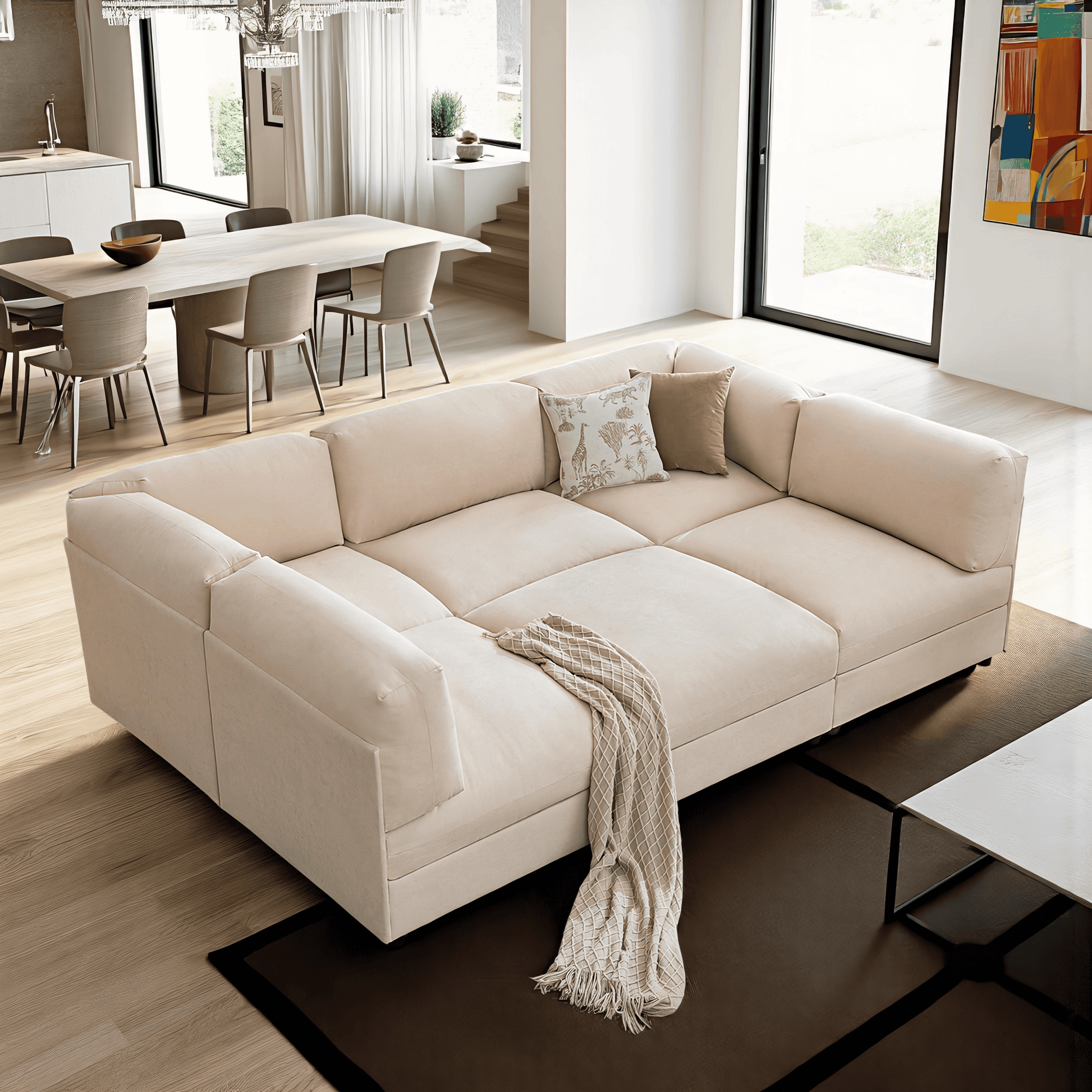 Opal 148" Oversized Sectional Sofa - Linen / Beige