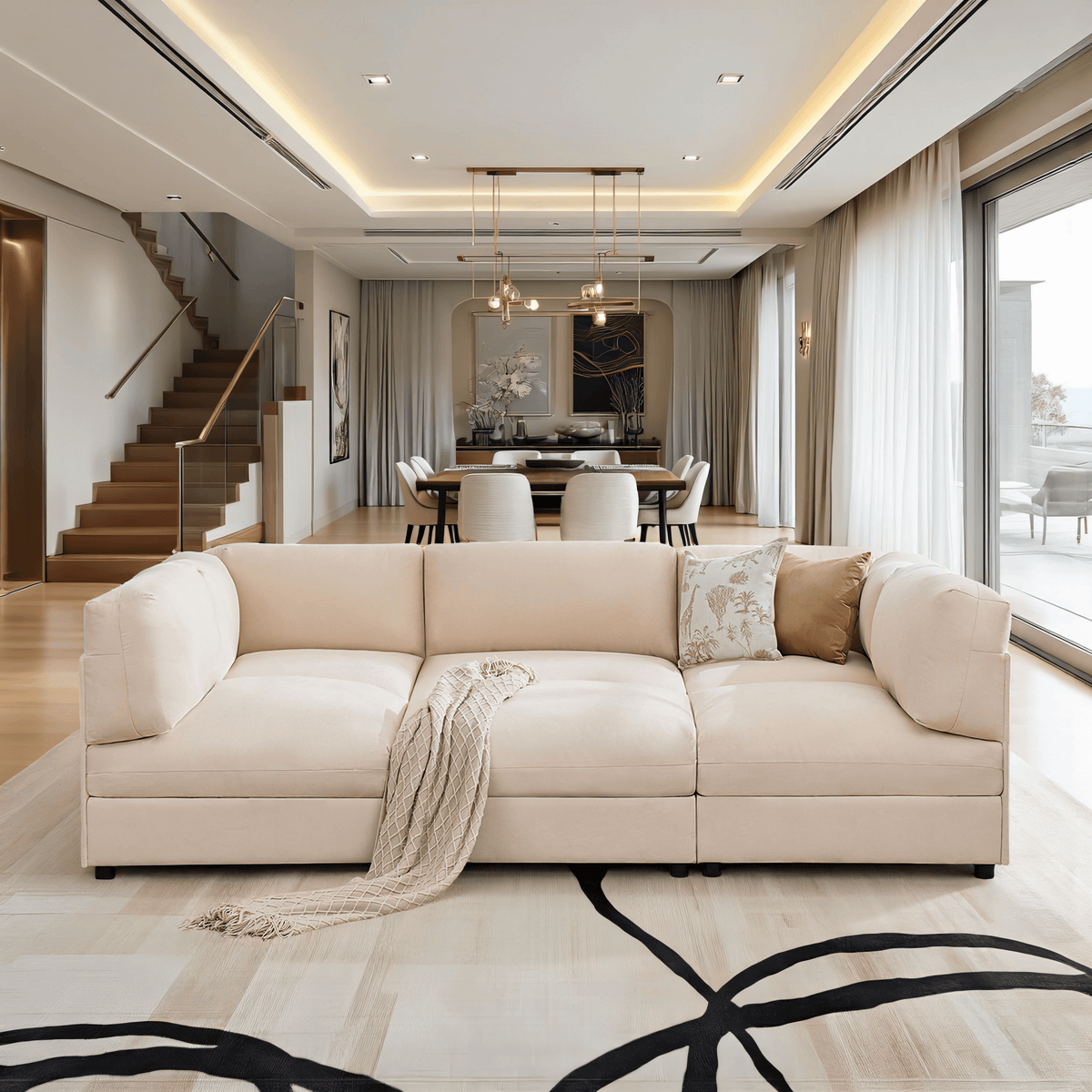 Opal 148" Oversized Sectional Sofa - Linen / Beige